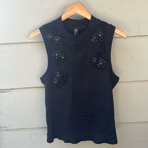 Anthropologie sleeveless top, black, embellished, size L, NWT